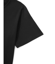 Baskılı Oversize Bisiklet Yaka T-shirt - Siyah