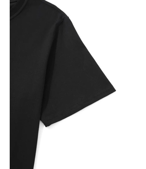 Baskılı Oversize Bisiklet Yaka T-shirt - Siyah