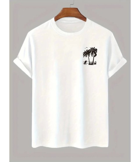 Baskılı Oversize Bisiklet Yaka T-shirt - Beyaz