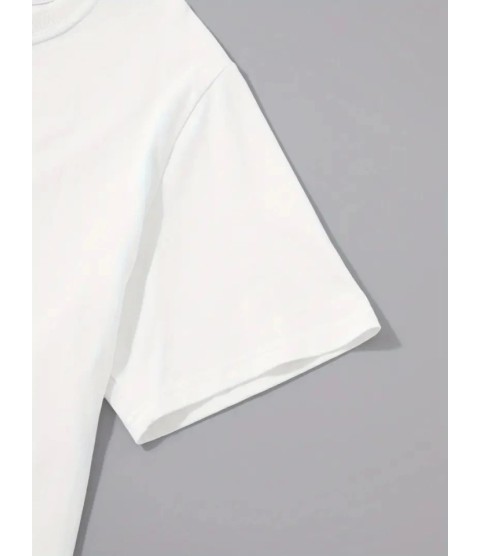 Baskılı Oversize Bisiklet Yaka T-shirt - Beyaz