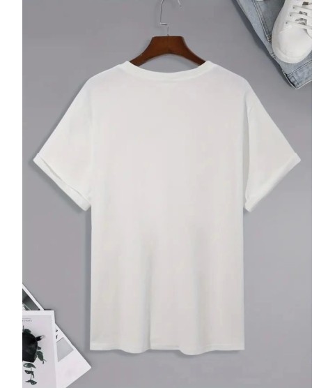 Baskılı Oversize Bisiklet Yaka T-shirt - Beyaz
