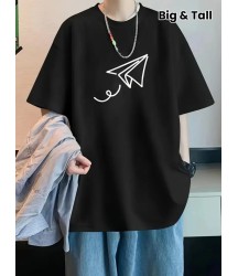 Baskılı Oversize Bisiklet Yaka T-shirt - Siyah