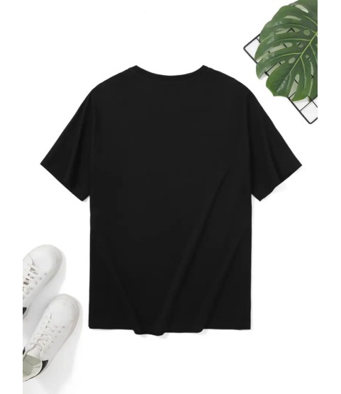 Baskılı Oversize Bisiklet Yaka T-shirt - Siyah
