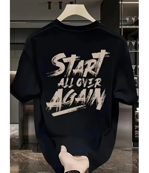 Baskılı Oversize Bisiklet Yaka T-shirt - Siyah