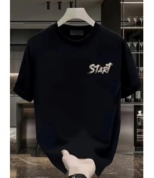 Baskılı Oversize Bisiklet Yaka T-shirt - Siyah