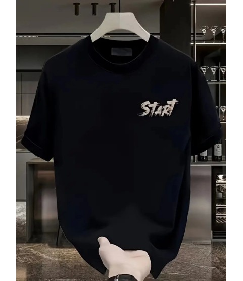 Baskılı Oversize Bisiklet Yaka T-shirt - Siyah