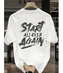 Baskılı Oversize Bisiklet Yaka T-shirt - Beyaz