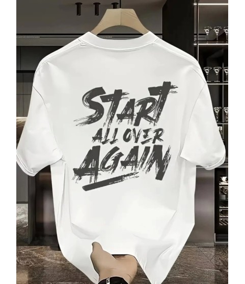 Baskılı Oversize Bisiklet Yaka T-shirt - Beyaz