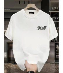 Baskılı Oversize Bisiklet Yaka T-shirt - Beyaz