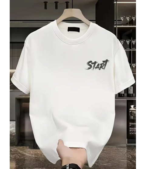 Baskılı Oversize Bisiklet Yaka T-shirt - Beyaz