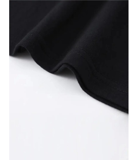 Baskılı Oversize Bisiklet Yaka T-shirt - Siyah