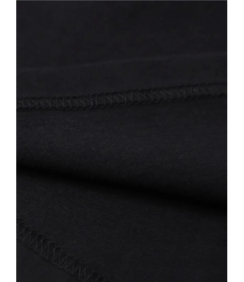 Baskılı Oversize Bisiklet Yaka T-shirt - Siyah