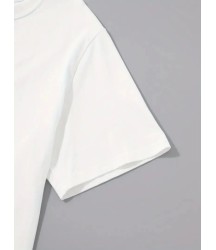 Baskılı Oversize Bisiklet Yaka T-shirt - Beyaz