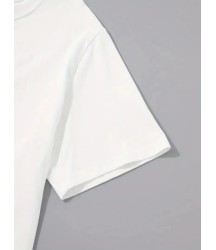 Baskılı Oversize Bisiklet Yaka T-shirt - Beyaz