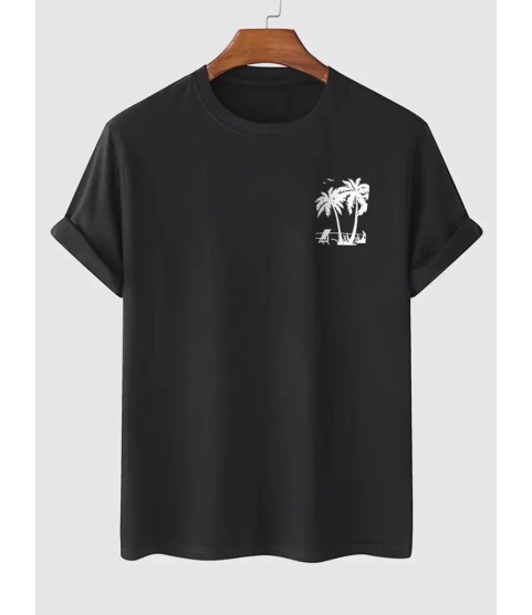Baskılı Oversize Bisiklet Yaka T-shirt - Siyah
