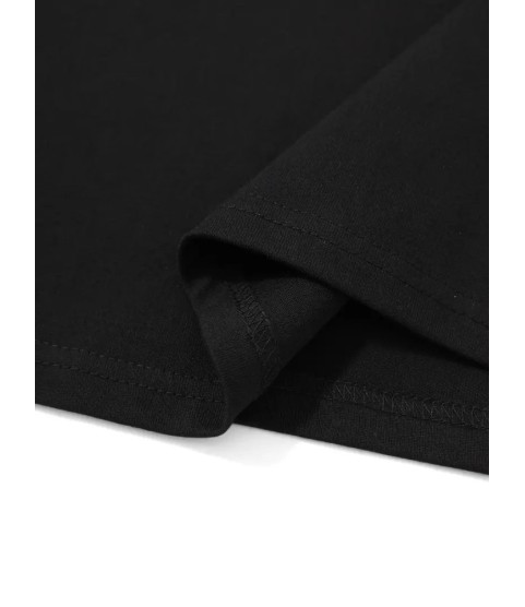 Baskılı Oversize Bisiklet Yaka T-shirt - Siyah