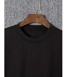 Baskılı Oversize Bisiklet Yaka T-shirt - Siyah
