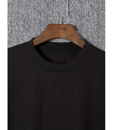 Baskılı Oversize Bisiklet Yaka T-shirt - Siyah