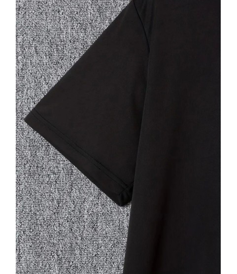 Baskılı Oversize Bisiklet Yaka T-shirt - Siyah