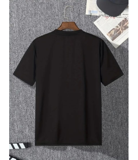 Baskılı Oversize Bisiklet Yaka T-shirt - Siyah