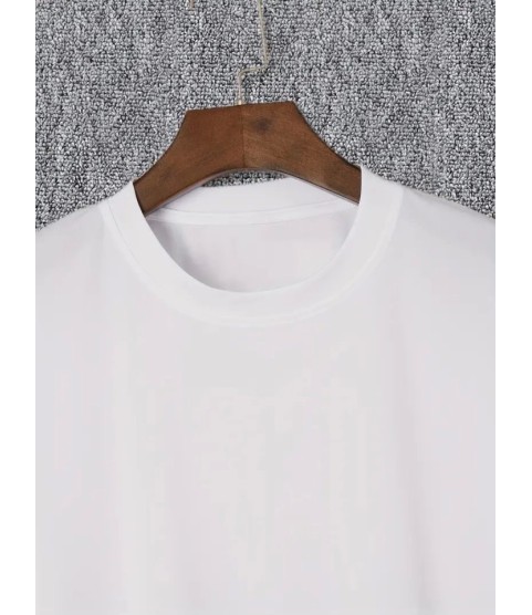 Baskılı Oversize Bisiklet Yaka T-shirt - Beyaz