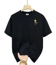 Baskılı Oversize Bisiklet Yaka T-shirt - Siyah