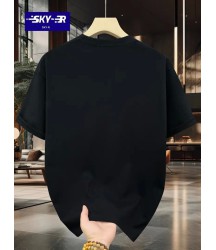 Baskılı Oversize Bisiklet Yaka T-shirt - Siyah