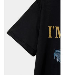 Baskılı Oversize Bisiklet Yaka T-shirt - Siyah