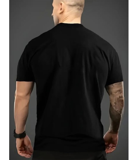 Baskılı Oversize Bisiklet Yaka T-shirt - Siyah