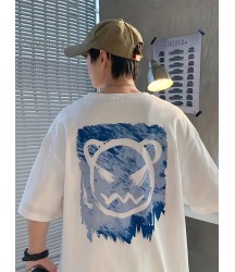Baskılı Oversize Bisiklet Yaka T-shirt - Beyaz