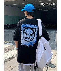 Baskılı Oversize Bisiklet Yaka T-shirt - Siyah