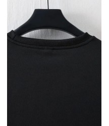 Baskılı Oversize Bisiklet Yaka T-shirt - Siyah