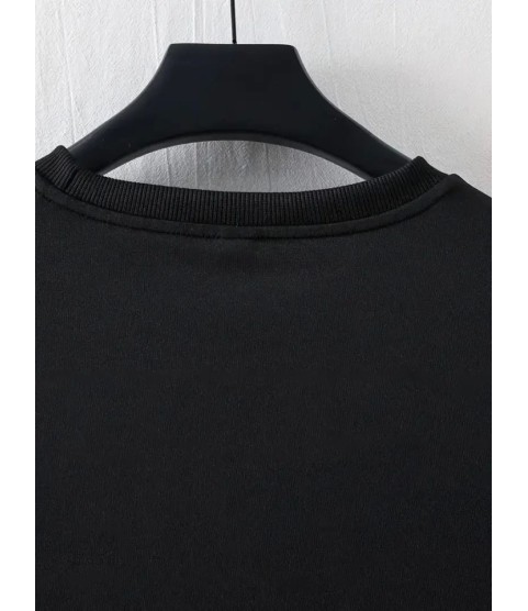 Baskılı Oversize Bisiklet Yaka T-shirt - Siyah