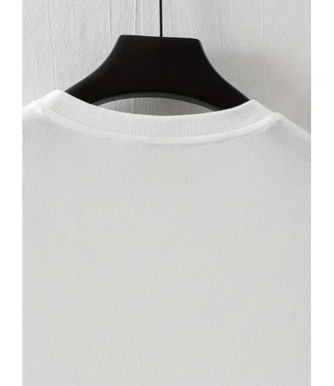 Baskılı Oversize Bisiklet Yaka T-shirt - Beyaz