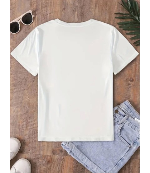 Fiyonk Baskılı Oversize Bisiklet Yaka T-shirt - Beyaz