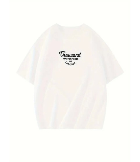 Thousand Baskılı Oversize Bisiklet Yaka T-shirt - Beyaz