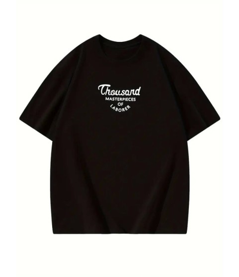 Thousand Baskılı Oversize Bisiklet Yaka T-shirt - Siyah