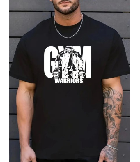 Sporda Günlük Hayata Giyilebilir GYM Baskılı Oversize Bisiklet Yaka Erkek T-shirt - Siyah