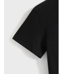 Baskılı Oversize Bisiklet Yaka T-shirt - Siyah