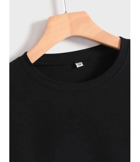 Baskılı Oversize Bisiklet Yaka T-shirt - Siyah