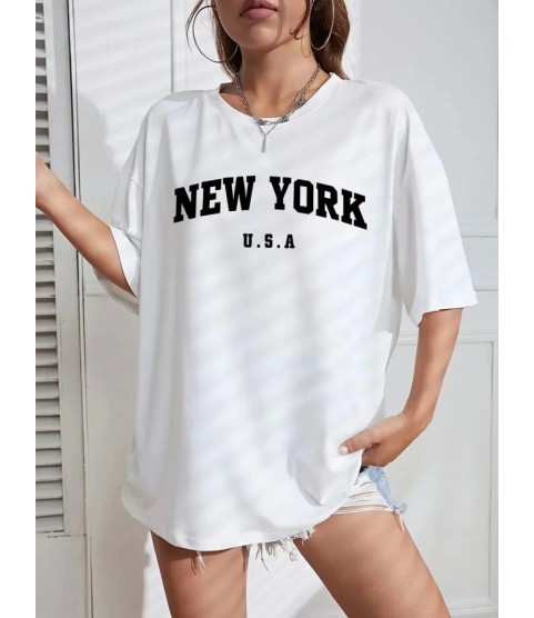 New York Baskılı Oversize Bisiklet Yaka T-shirt - Beyaz New York Baskılı Oversize Bisiklet Yaka T-shirt - Beyaz