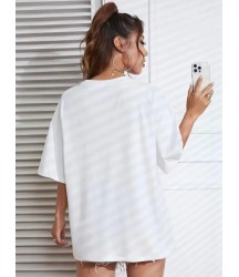 New York Baskılı Oversize Bisiklet Yaka T-shirt - Beyaz