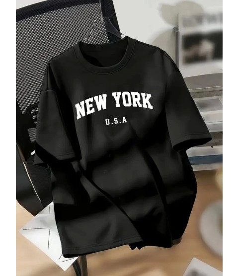 New York Baskılı Oversize Bisiklet Yaka T-shirt - Siyah New York Baskılı Oversize Bisiklet Yaka T-shirt - Siyah
