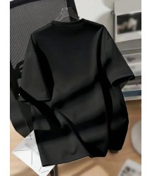New York Baskılı Oversize Bisiklet Yaka T-shirt - Siyah