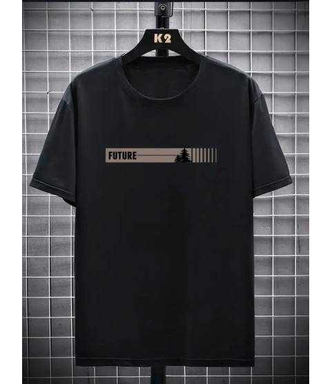 Baskılı Oversize Bisiklet Yaka T-shirt - Siyah