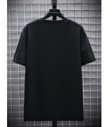 Baskılı Oversize Bisiklet Yaka T-shirt - Siyah