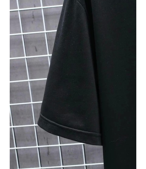 Baskılı Oversize Bisiklet Yaka T-shirt - Siyah