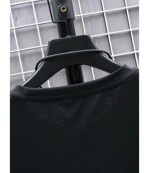 Baskılı Oversize Bisiklet Yaka T-shirt - Siyah