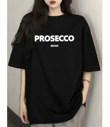 Baskılı Oversize Bisiklet Yaka T-shirt - Siyah
