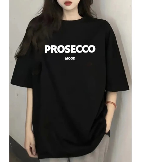 Baskılı Oversize Bisiklet Yaka T-shirt - Siyah